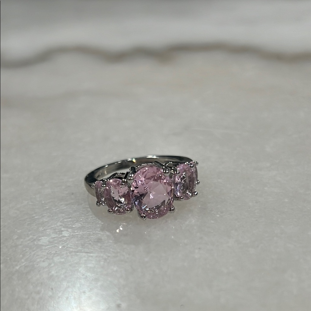 3 Stone Pink Gemstone Crystal and Silver Ring Coquette Girlhood Jewelry
